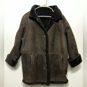 BLUE DUCK Brown Shearling Sheepskin Coat Women’s XL VTG Button Up